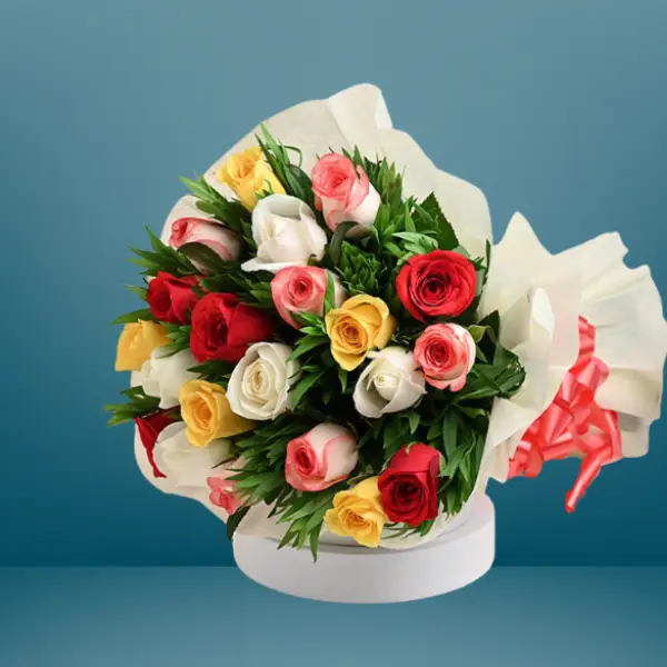 Mixed Color Roses bunch with Black Forest Gateau Cake