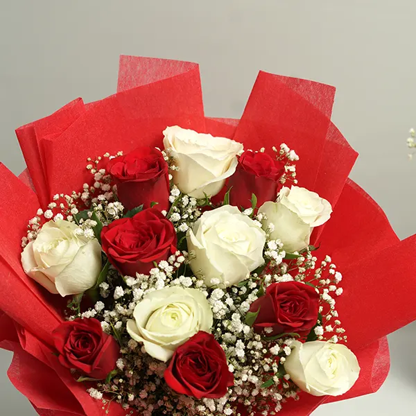 Classic Red-White Rose Bouquet