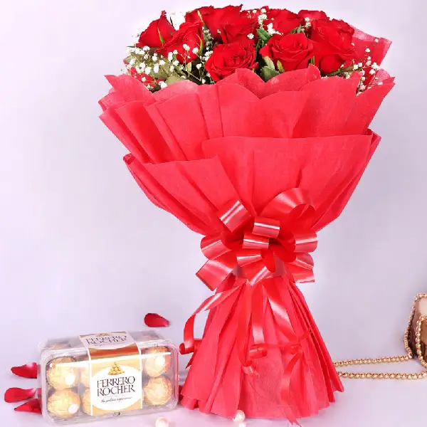 Alluring Red Roses With Ferrero Rocher