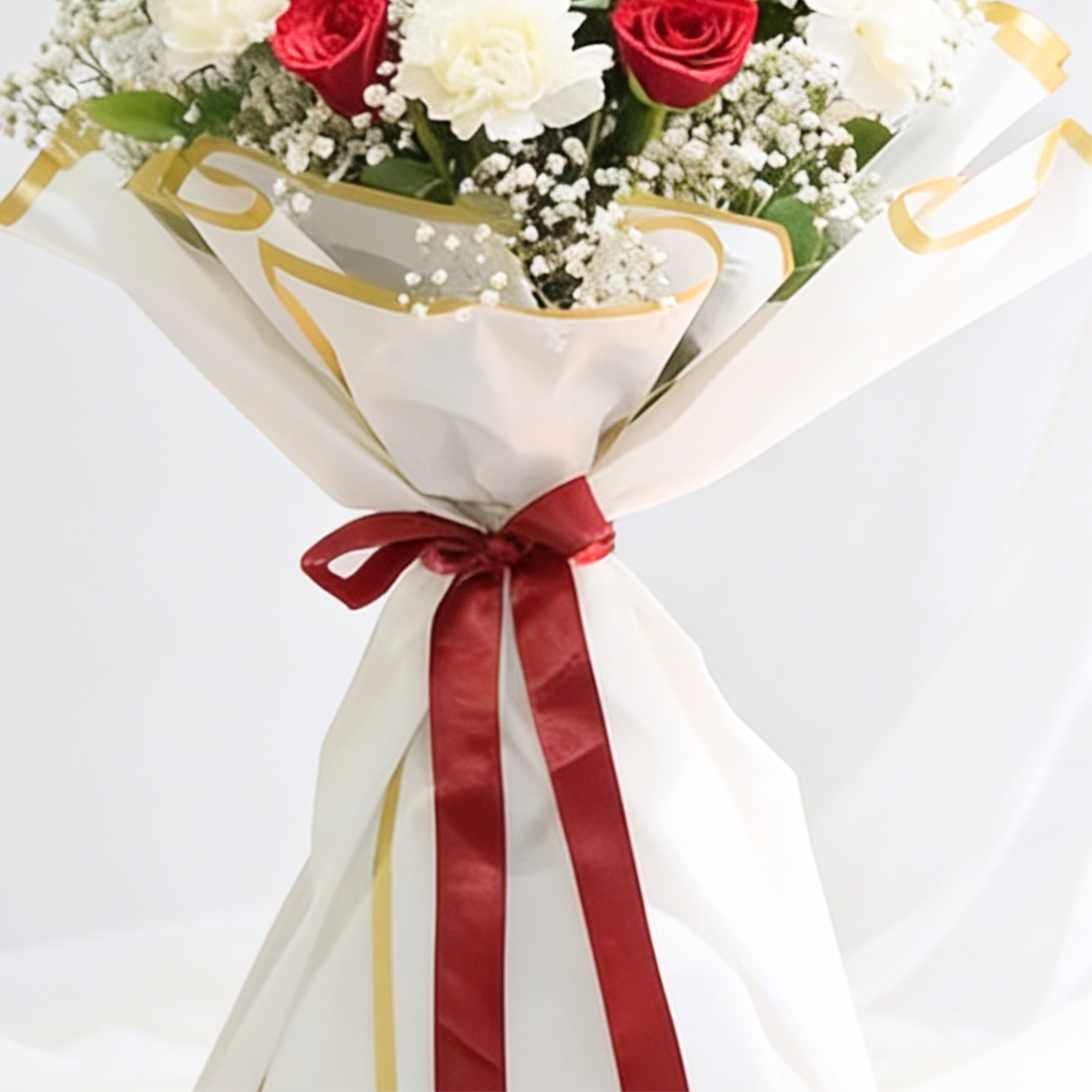 Classic Red Rose & White Carnation Bouquet
