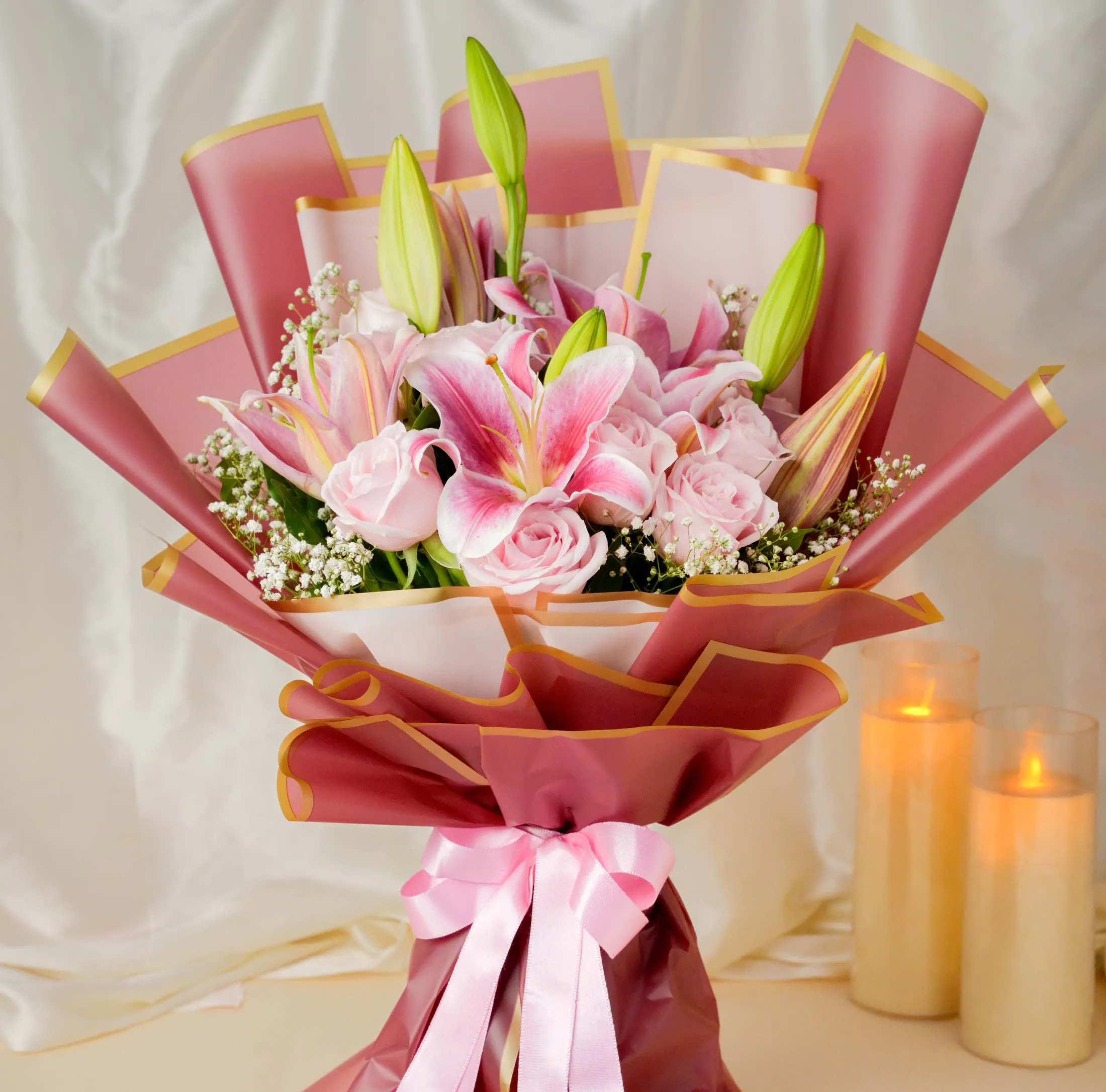 Pink Lily & Rose Charm