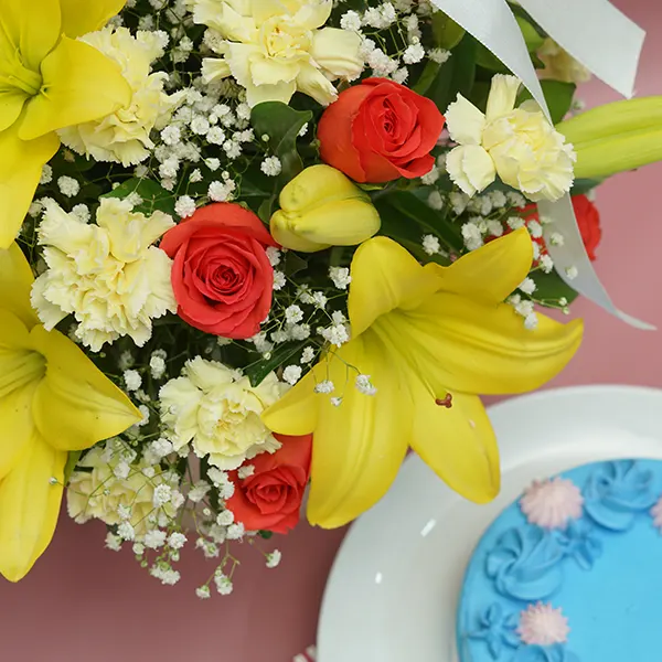 Yellow Floral Basket & Berry Cake