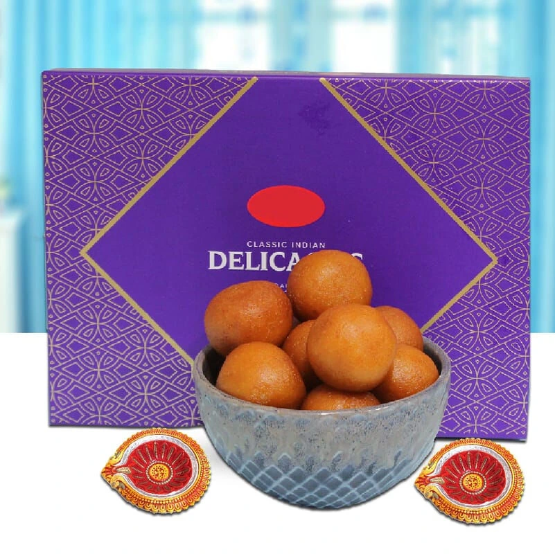 Gulab Jamun with Diwali Diya
