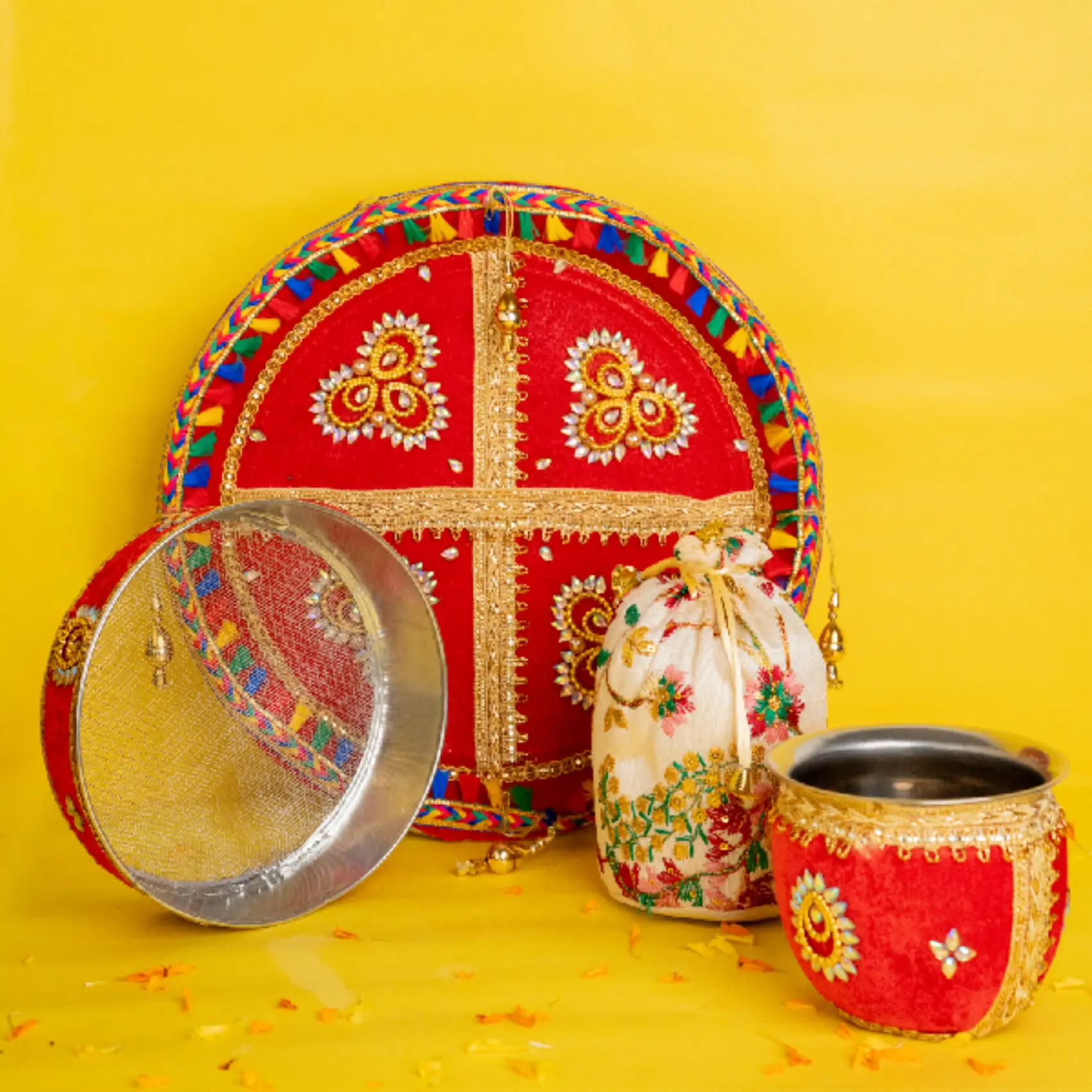 Set of Red Karwa Chauth Thali Set of Red Karwa Chauth Thali