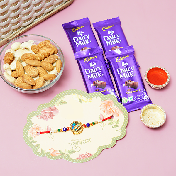 Designer Metal Rakhi with Chocolates & Cashew Nuts