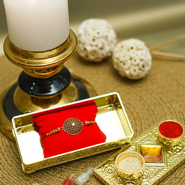 Designer Stone Rakhi with Kaju Katli