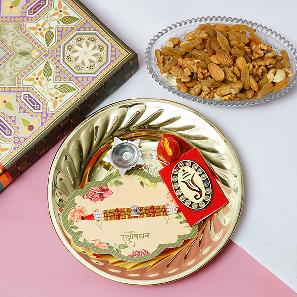 Designer Rudraksh Rakhi with Dry fruit box
