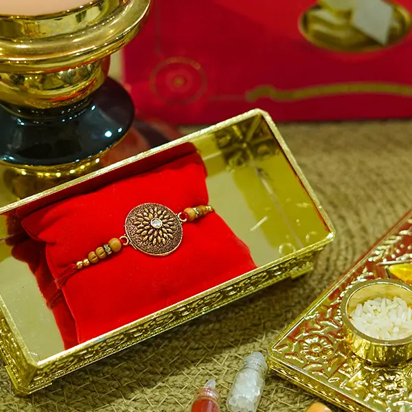 Designer Stone Rakhi with Kaju Katli