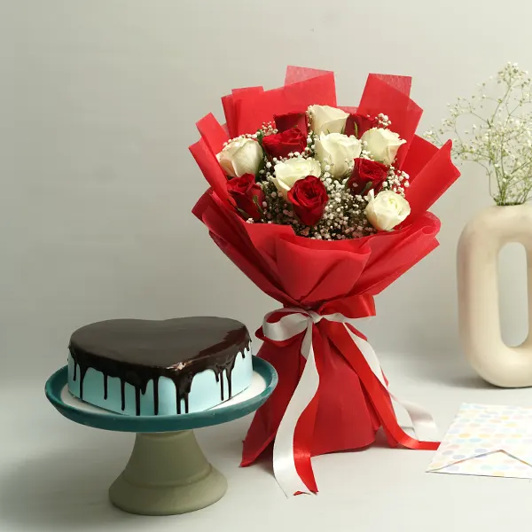 Twin Tones of Love with Heart Cake