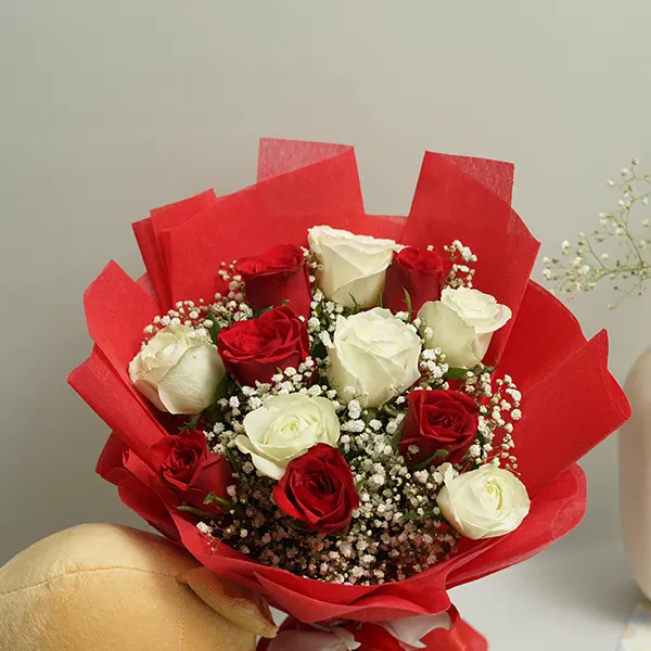 Classic Roses with Cuddly Brown Hug