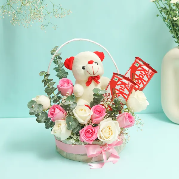 Rose Teddy Basket