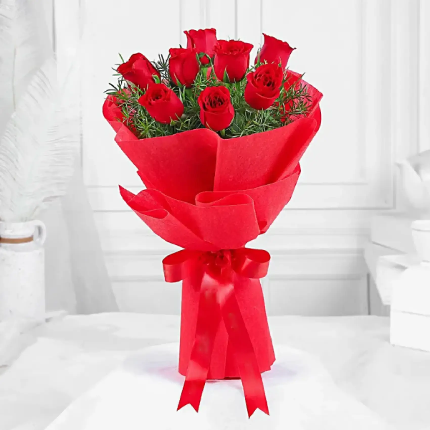 Fresh Flowers Bunch of 8 Red Roses