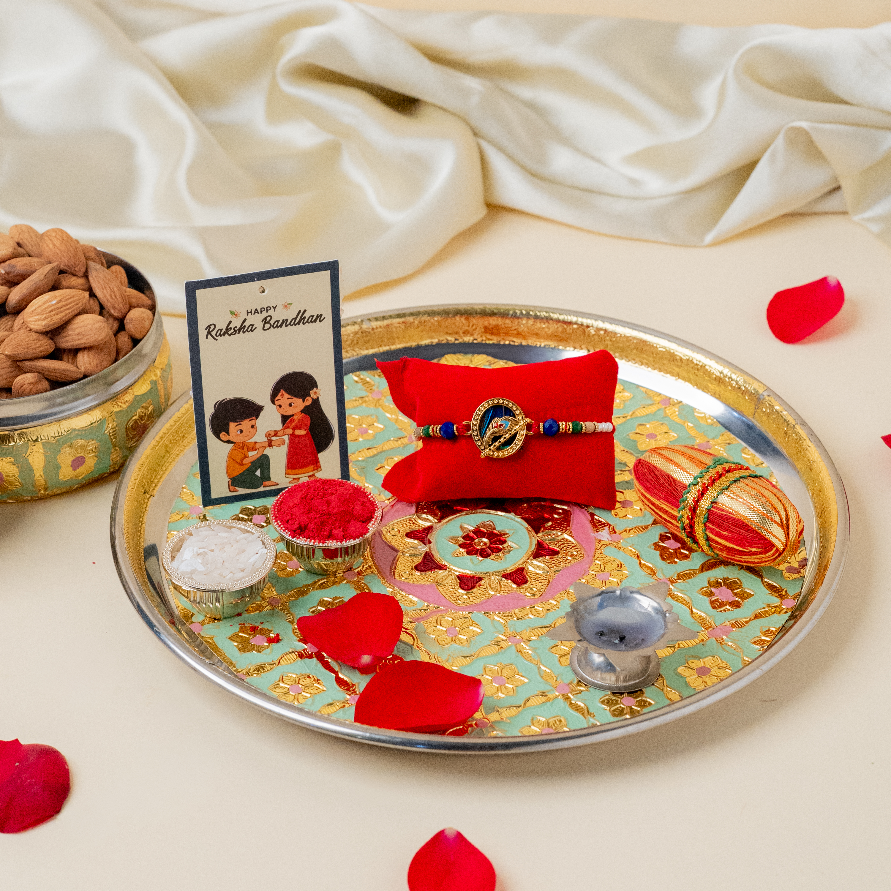 Meenakari Rakhi Thali & Almonds