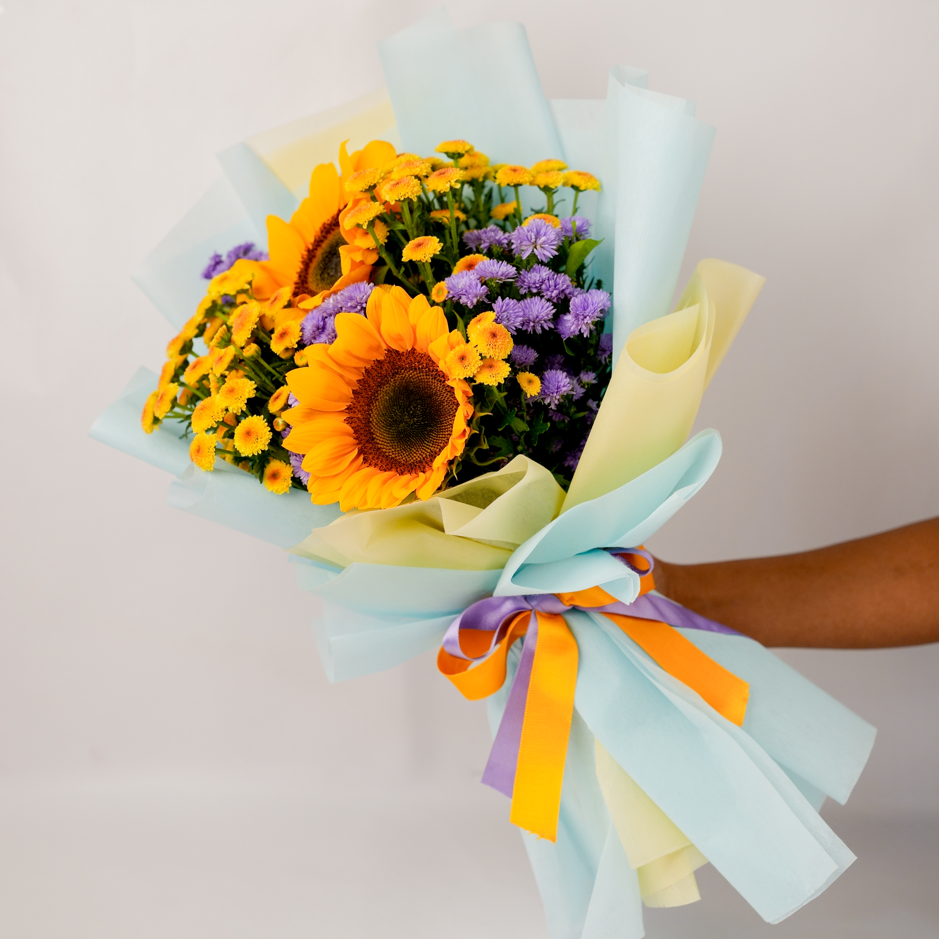 Sunflower Bouquet with Yellow & Purple Daisies