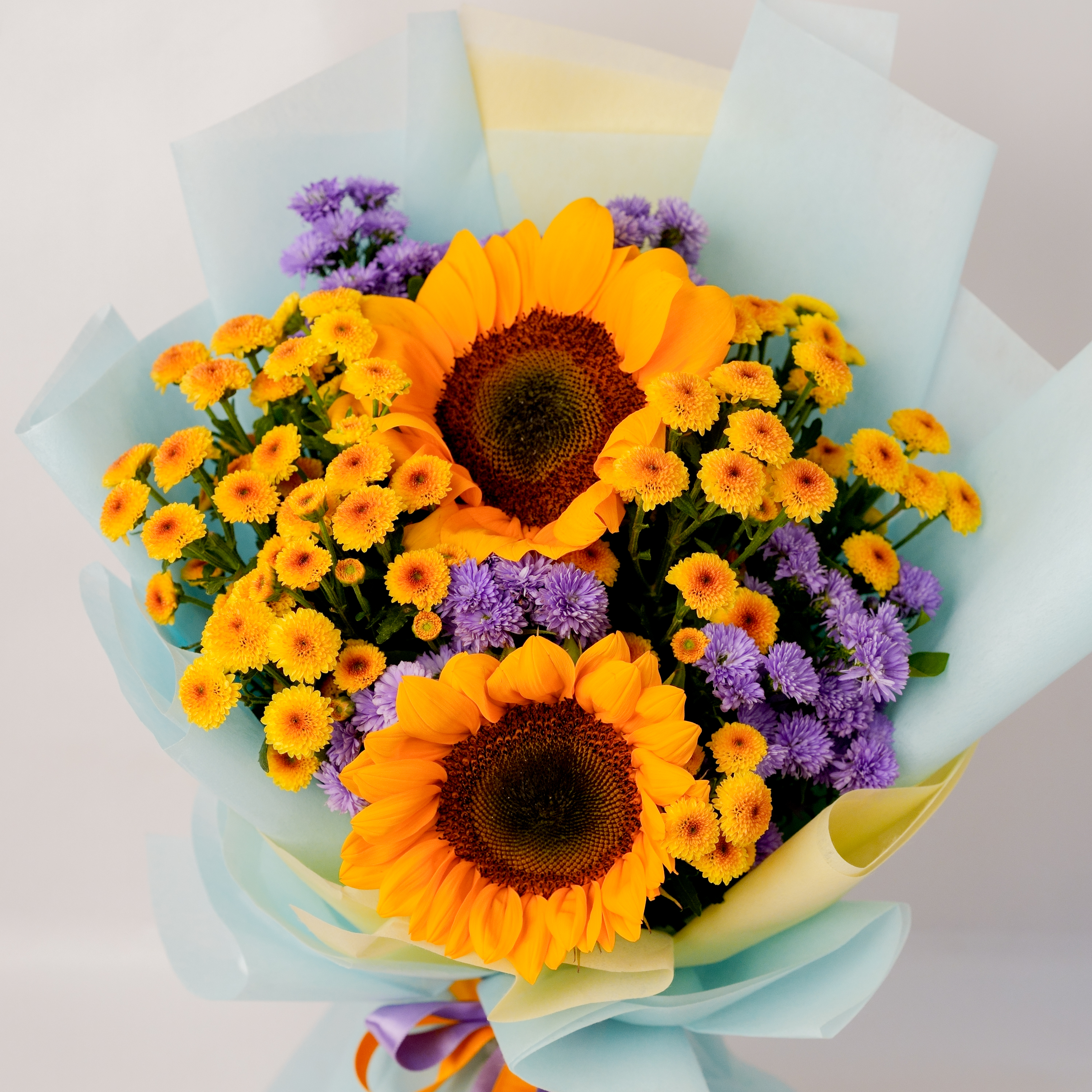Sunflower Bouquet with Yellow & Purple Daisies