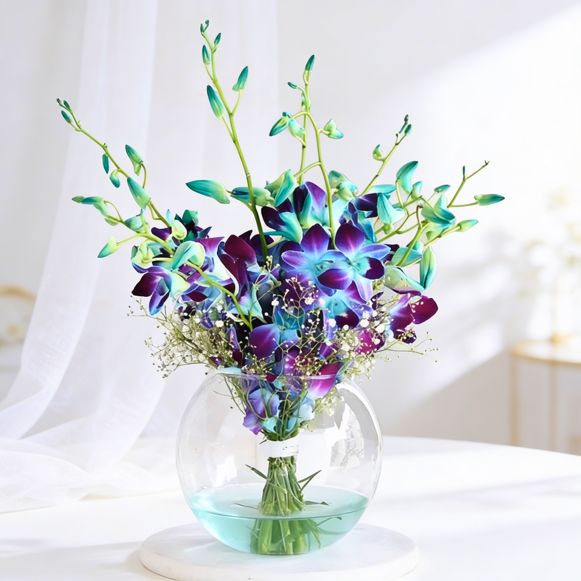 Blue Orchids Fish Bowl