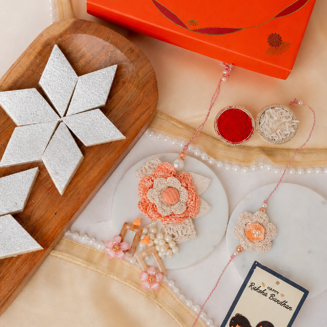 Crochet Rakhi & Kaju Katli Crochet Rakhi & Kaju Katli