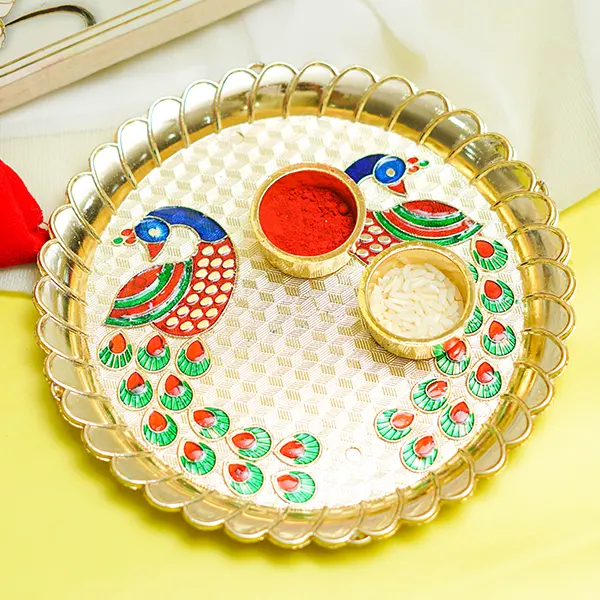 Peacock Rakhi Tahli with Designer Dry Fruit Box