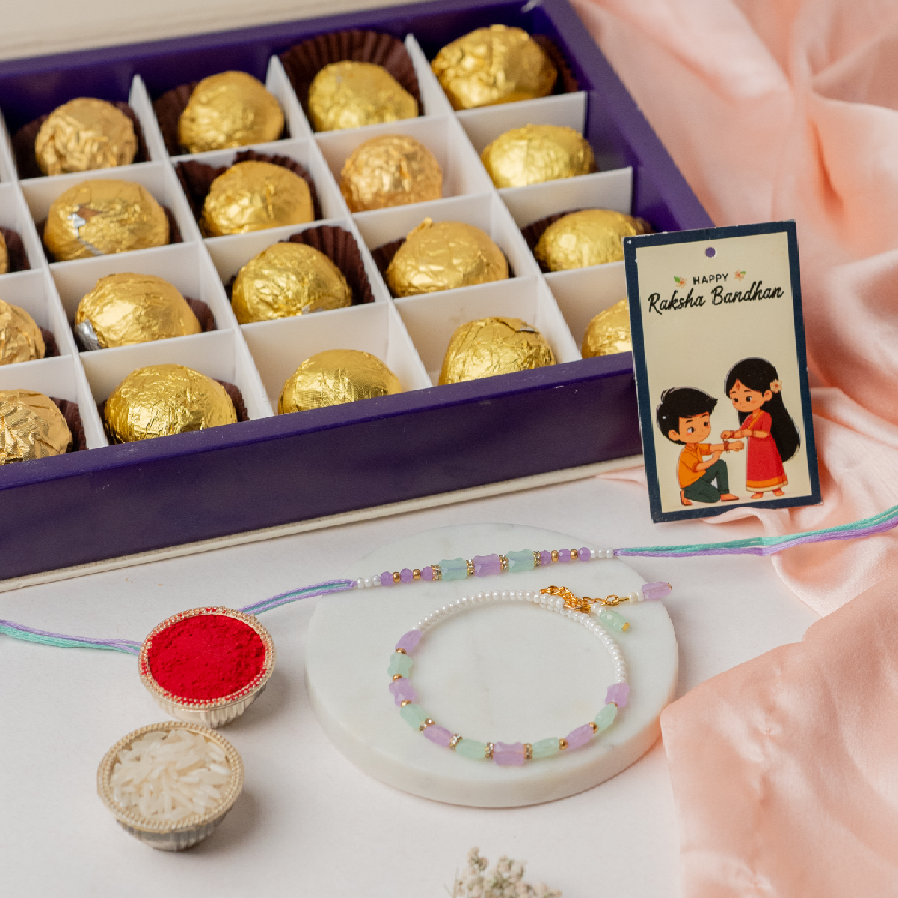 Pearl Lumba Rakhi with Ladoo