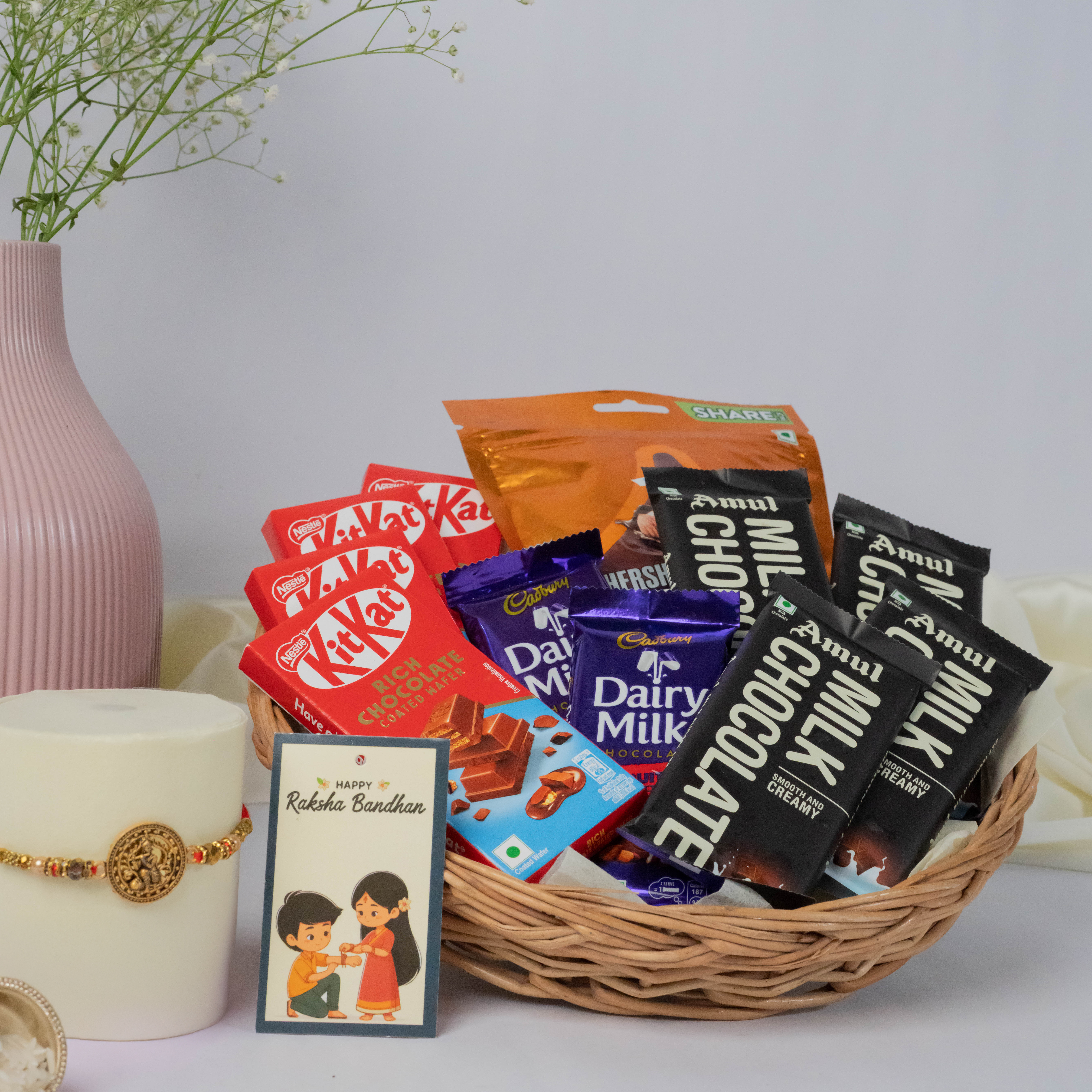 Pious Krishna Rakhi with Chocolate Bars