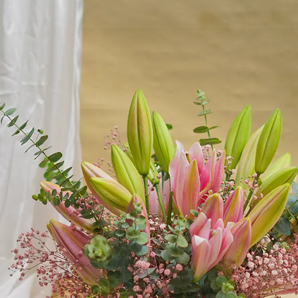 Pink Oriental Lilies and Gypso Bowl