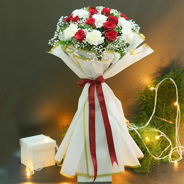 Classic Red Rose & White Carnation Bouquet