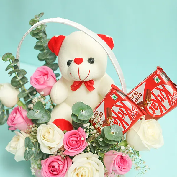 Rose Teddy Basket