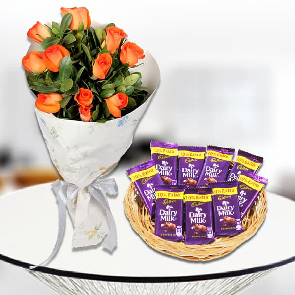 Orange Roses with Chocolates