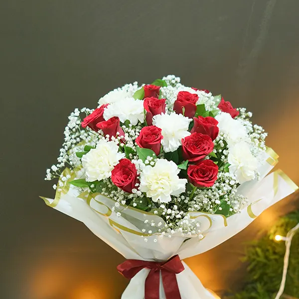 Classic Red Rose & White Carnation Bouquet