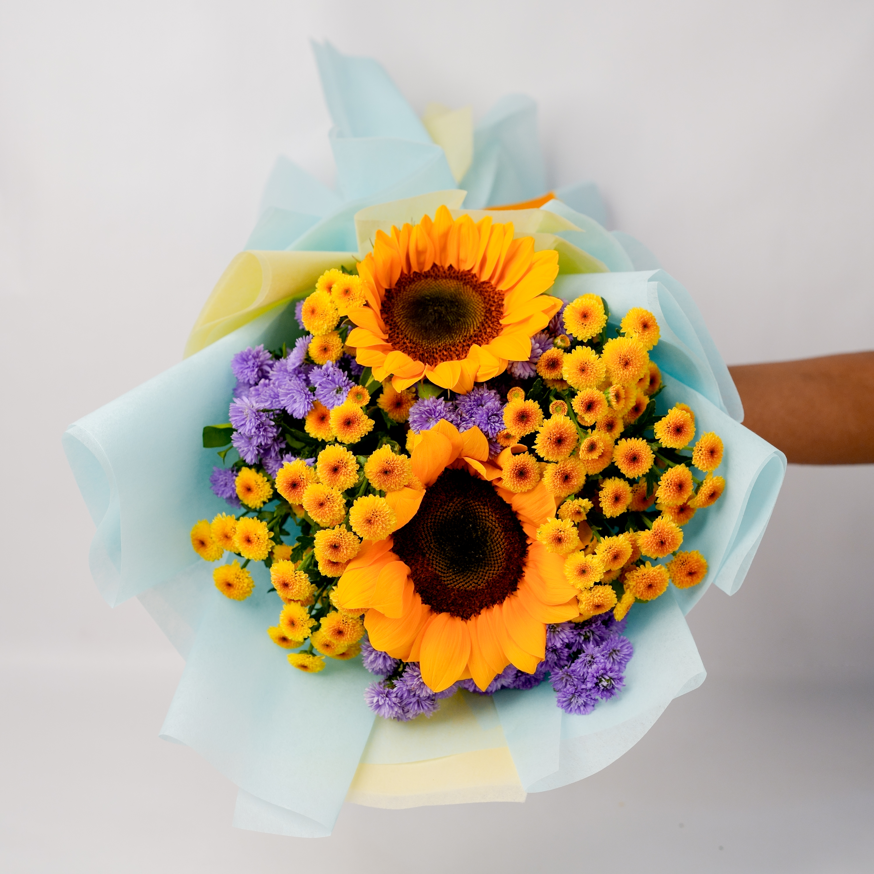 Sunflower Bouquet with Yellow & Purple Daisies
