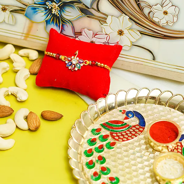 Peacock Rakhi Tahli with Designer Dry Fruit Box