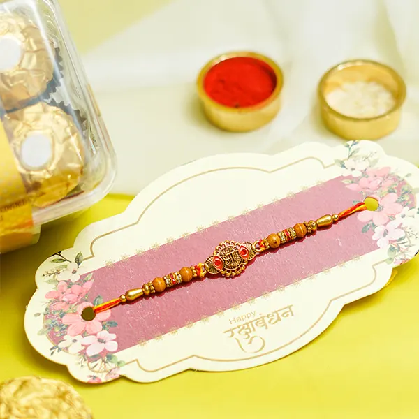 Designer Stone Rakhi with Ferrero Rocher Chocolate Box