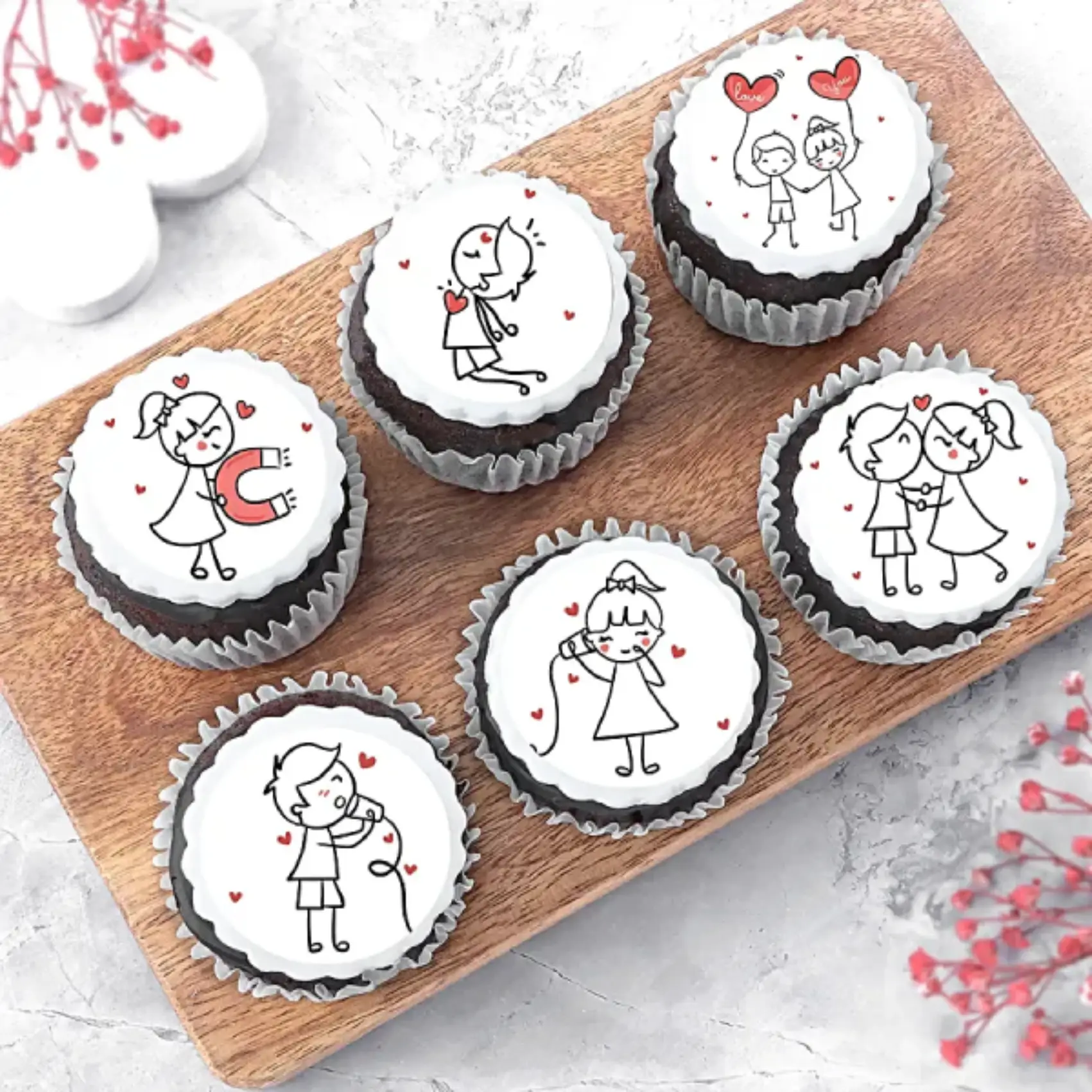 Set of 6 Choco Love Couple Cup Cakes