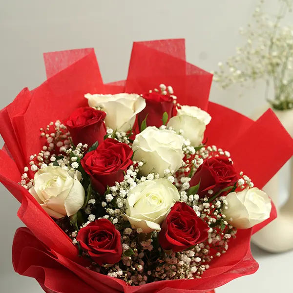 Classic Red-White Rose Bouquet