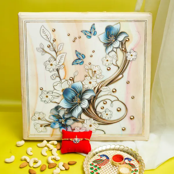 Peacock Rakhi Tahli with Designer Dry Fruit Box