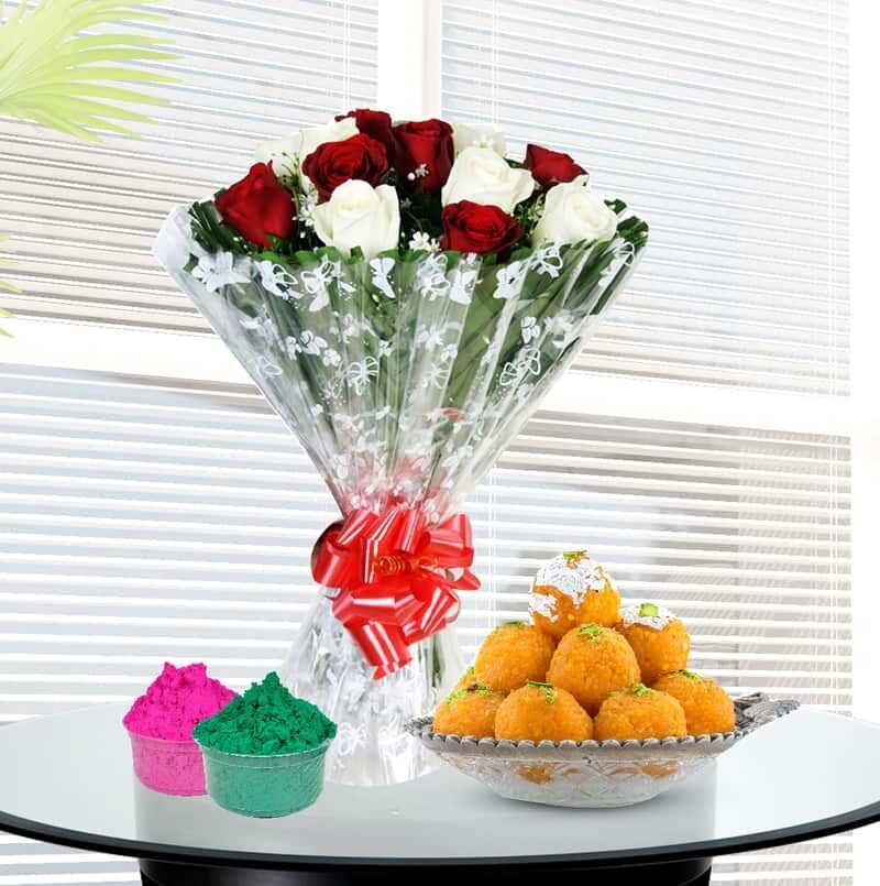 Assorted Roses Bunch with Motichur Laddu