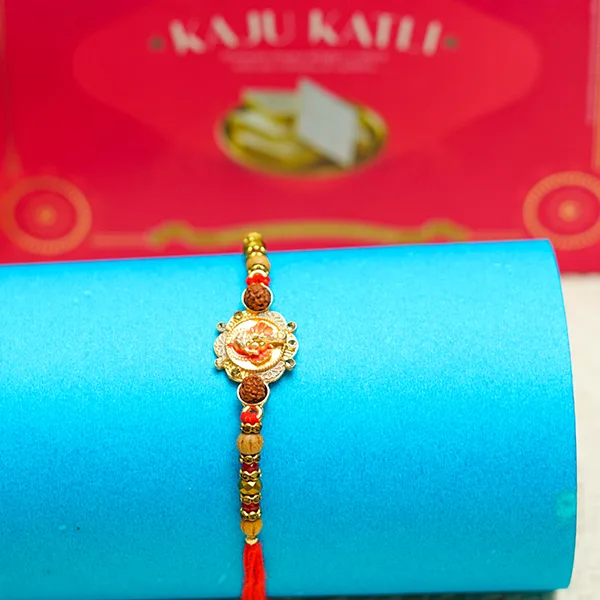 Designer Metal Rakhi with Kaju Katli