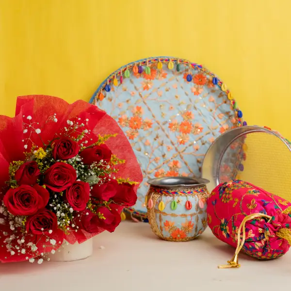 Chauth Thali with Roses Chauth Thali with Roses