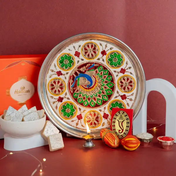 Peacock Thali Joy With Kaju Katli