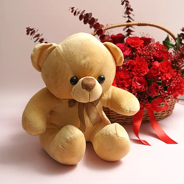 Red Rose Basket with Warm Hugs