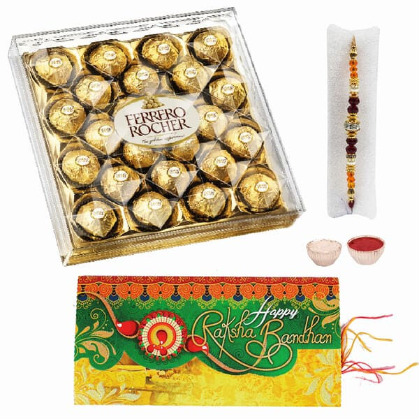 Sacred Bead Rakhi with Ferrero Rocher Chocolate Box