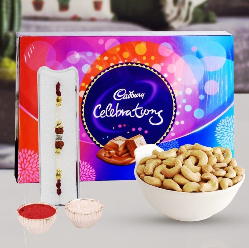 Bead Rakhi & Cashew with Cadbury Celebrations