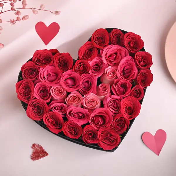 Red Rose In Heart Box