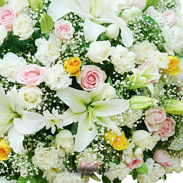 Heartfelt Memory Blooming Vase (132 White Exotic Flowers)