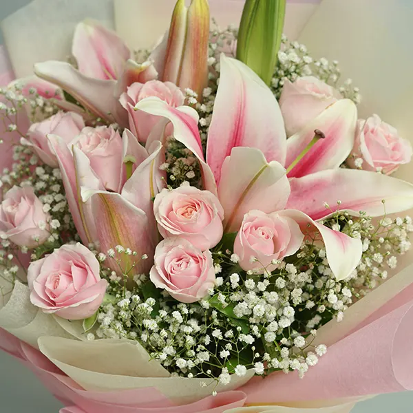 Strawberry Cake & Pink Lilies