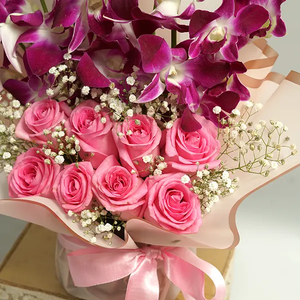 Orchid Roses & Velvet Heart Cake