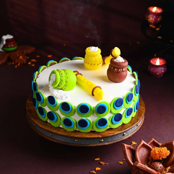 Peacock Janmashtami Designer Fondant Cake