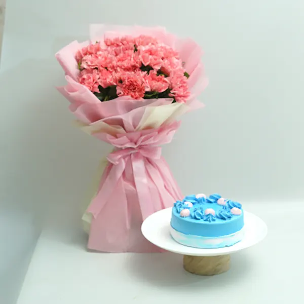 Vanilla Cake with Pink Carnations