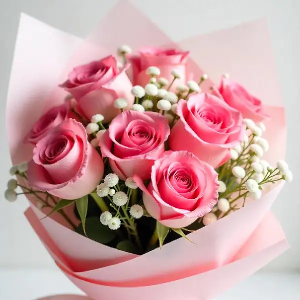 8 Pink Roses Bunch