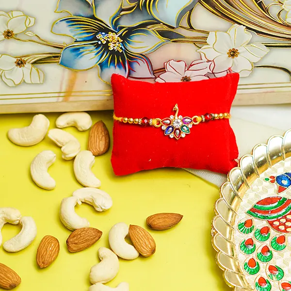 Peacock Rakhi Tahli with Designer Dry Fruit Box